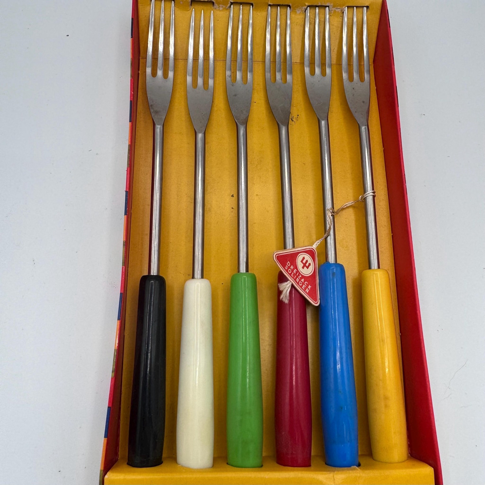 Vintage 1960s German Cheese Fondue Forks – Set of 6 by Dreizack Original Box